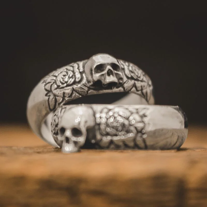 Par de Alianças de Caveiras - Skull of Bloom (Prata)
