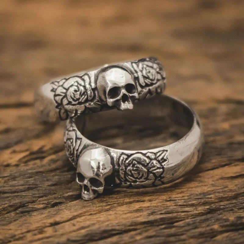 Par de Alianças de Caveiras - Skull of Bloom (Prata)