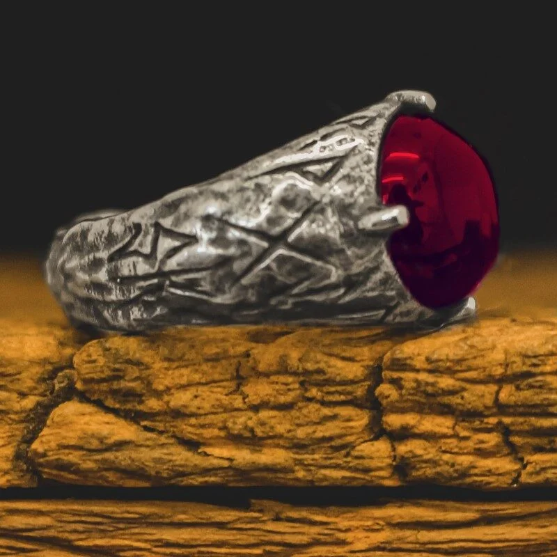 Anel com Pedra Viking - Valhalla (Prata)