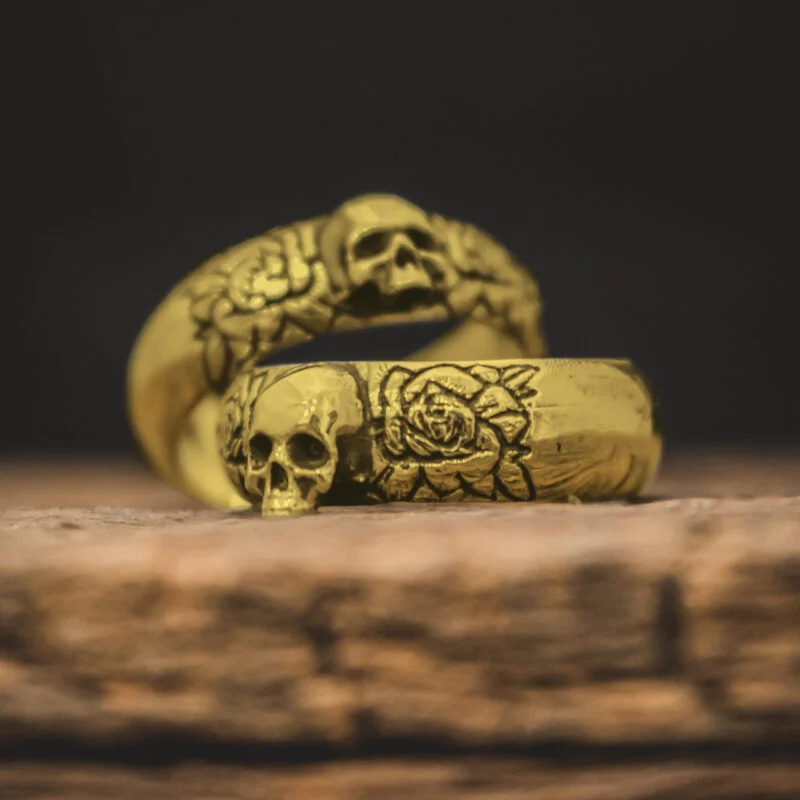 Par de Alianças de Caveiras - Skull of Bloom (Ouro)